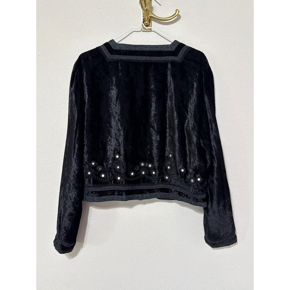 White Stag Jacket Womens Large 12/14 Black Velvet Mirror Embroidered Cropped Tie - Picture 3 of 5